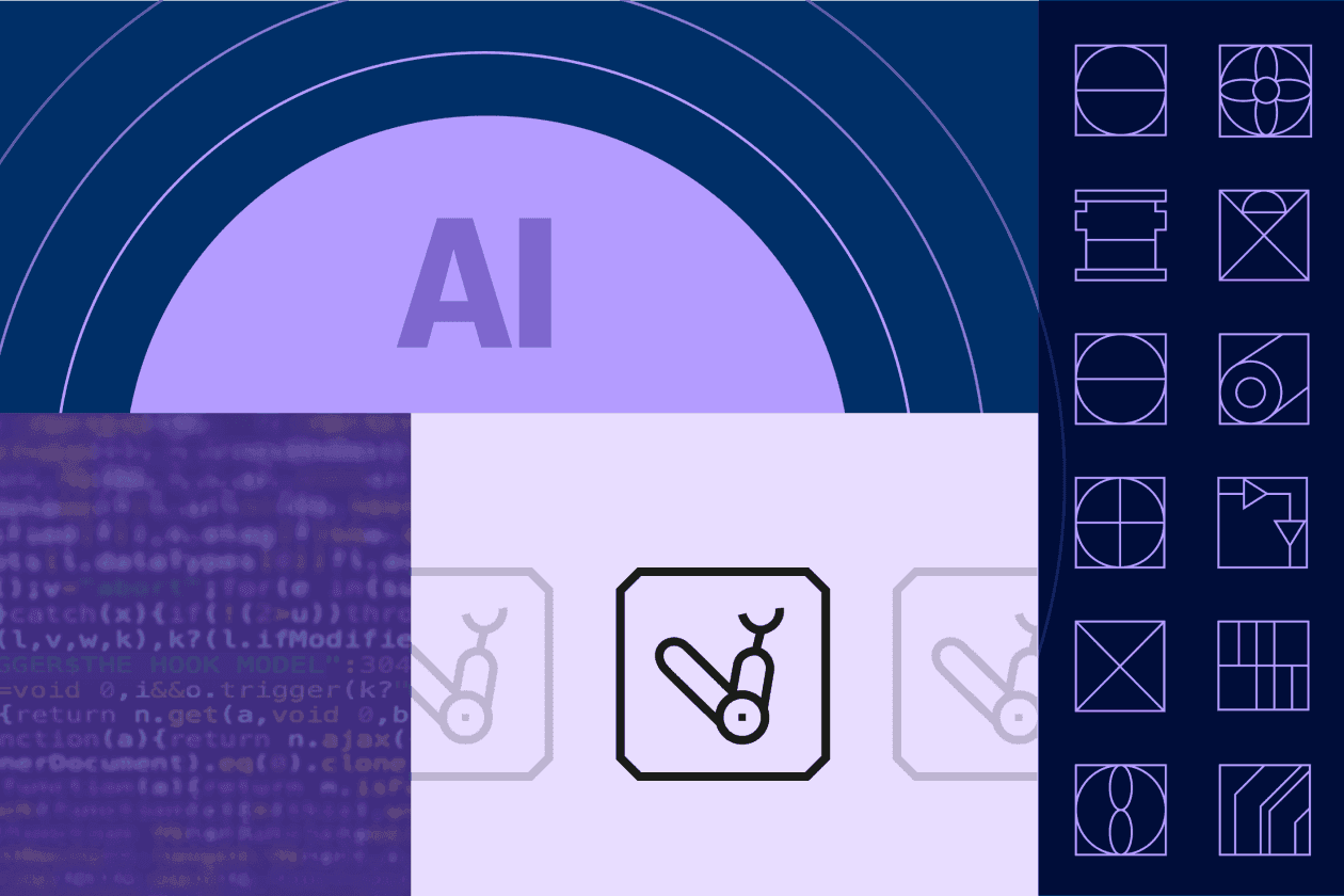 A stylized banner featuring 'AI' text, coding elements, and data icons, emphasizing artificial intelligence technology.